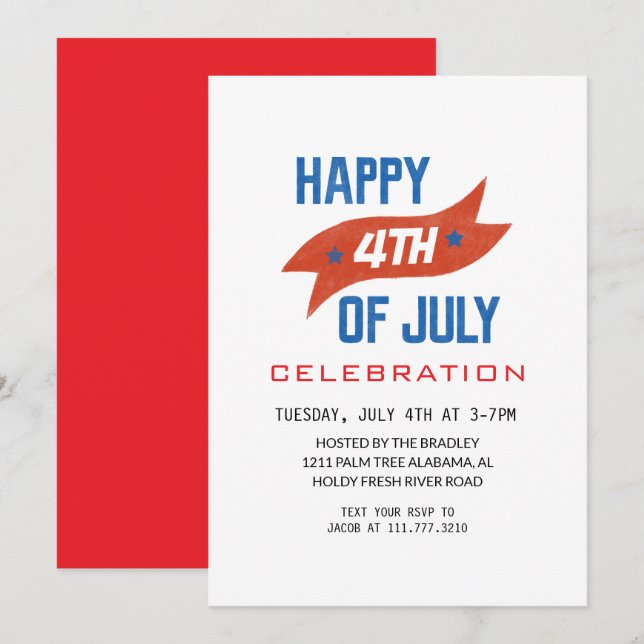 Convites Red White e Blue Dia da Independência do Quarto de (Frente/Verso)