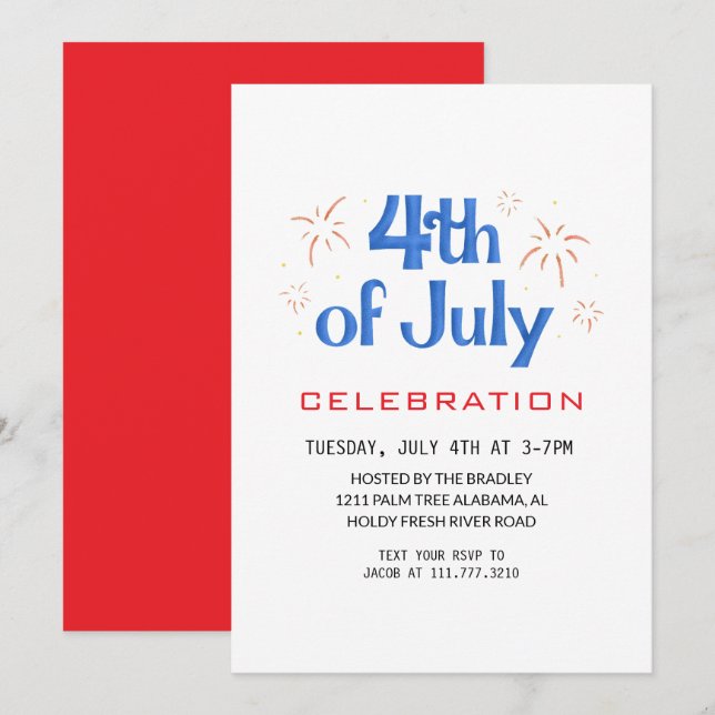 Convites Red White e Blue Dia da Independência do Quarto de (Frente/Verso)