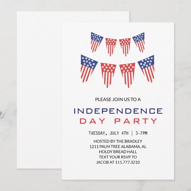Convites Red White e Blue Dia da Independência do Quarto de (Frente/Verso)