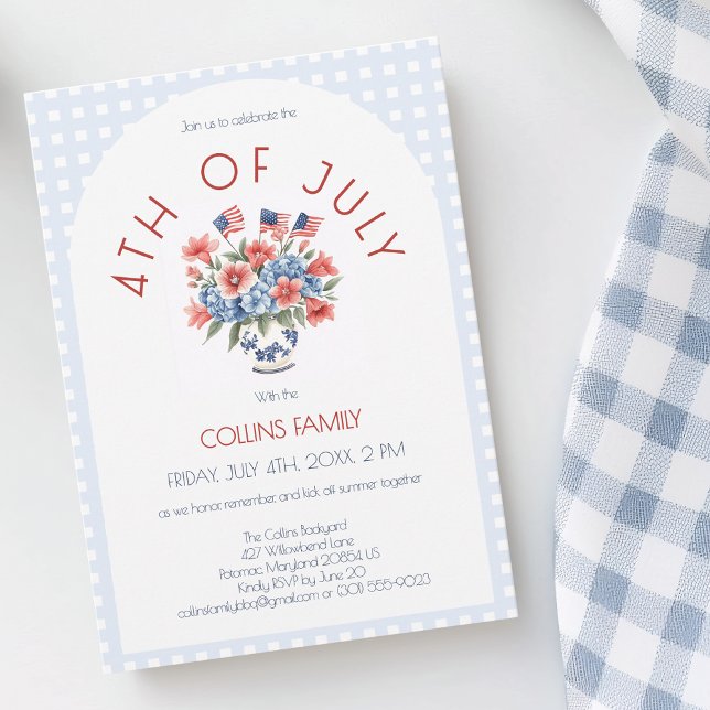 Convites Red White e Blue Flag 4º Festa do Verão de julho (Red White and Blue Flag 4th of July Summer Party Invitation)