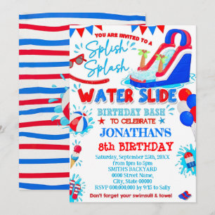 Convites Red White e Blue Splish Splash Waterslide Aniversá