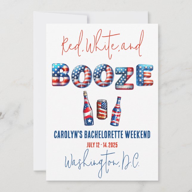 Convites Red, White e Booze, Festa de Bachelorette Patrióti (Frente)