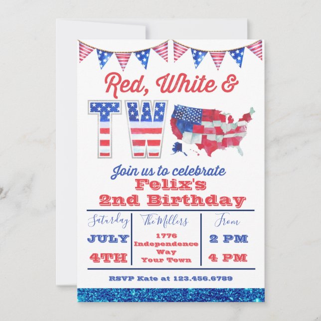 Convites Red White e Dois Americanos 4 de julho de aniversá (Frente)