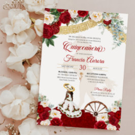 Convites Red White Floral e Elegante Dourada Charro Quincea