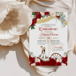 Convites Red White Floral Elegante Dourado Charro Quinceane