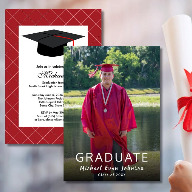 Convites Red White Photo Class of 20XX Modern Graduation (Red White Photo Class of 20XX Modern Graduation Invitation)