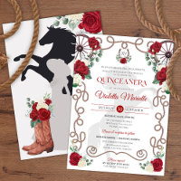 Red White Rose Elegante Western Charra Quinceanera