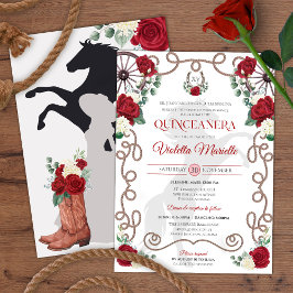 Convites Red White Rustic Western Charro Quinceanera