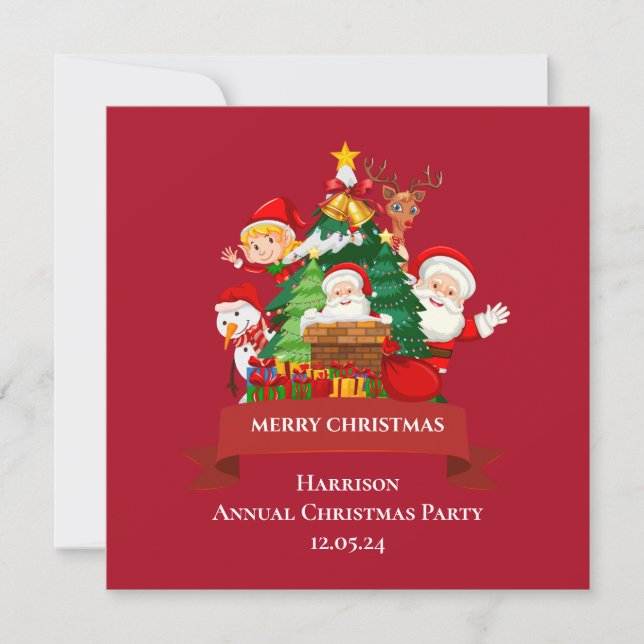 Convites Red & White Simple Feliz Natal (Frente)