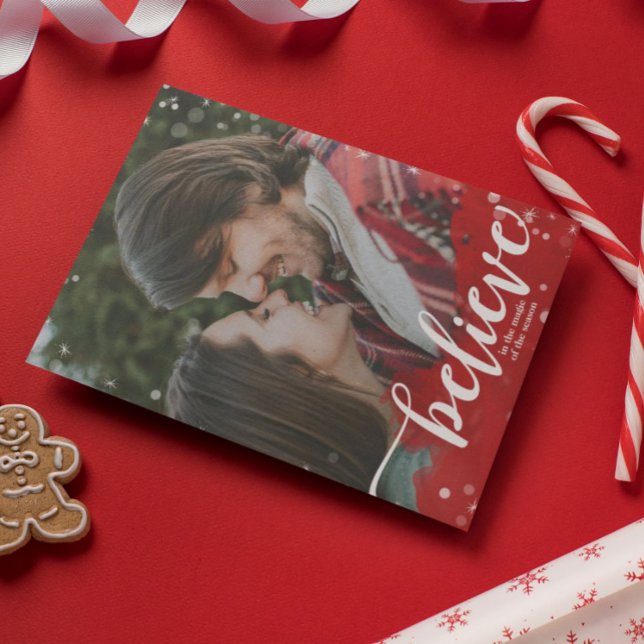 Convites Red & White Sparkle Acredita no Natal Mágico (Criador carregado)