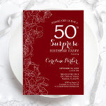 Convites Red White Surprise 50th Festa de aniversário<br><div class="desc">Red White Floral Surprise 50th Convite de aniversário. Design minimalista moderno com sotaques botânicos e letra de escrita tipográfica. Simples cartão de convite floral perfeito para uma festa surpresa na moda. Pode ser personalizado para qualquer idade. Impressos convites Zazzle ou modelo de impressão digital instantânea para download.</div>