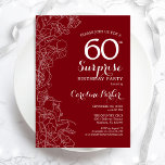 Convites Red White Surprise 60th Festa de aniversário<br><div class="desc">Red White Floral Surpresa 60º Convite de aniversário. Design minimalista moderno com sotaques botânicos e letra de escrita tipográfica. Simples cartão de convite floral perfeito para uma festa surpresa na moda. Pode ser personalizado para qualquer idade. Impressos convites Zazzle ou modelo de impressão digital instantânea para download.</div>