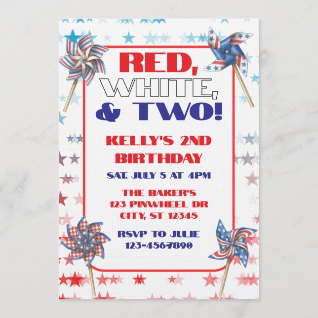 Convites Red, White, & Two, 2nd Birthday (Frente)