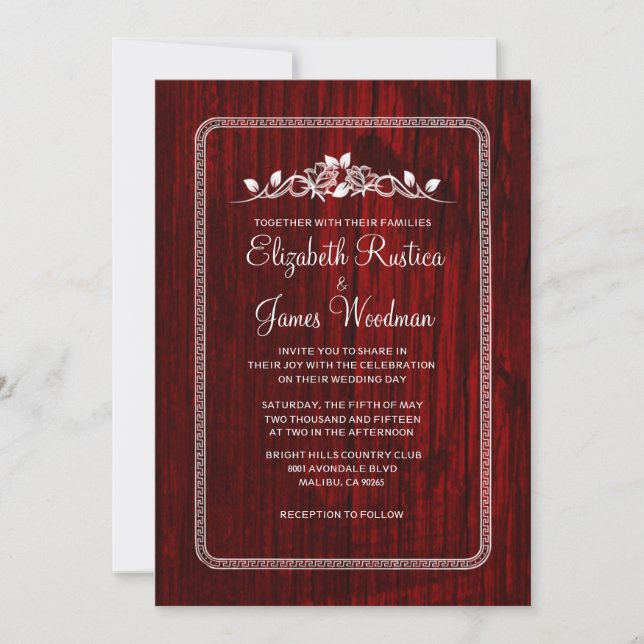 Convites Red & White Vintage Barn Wood Wedding Invitations (Frente)