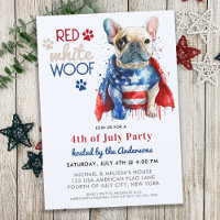 Red White Woof Patriotic French Buldogue 4 de julh