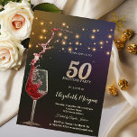 Convites Red Wine String Lights 50th Birthday Party<br><div class="desc">Red wine and string lights on a black background. All text is adjustable and easy to change for your own party needs.</div>