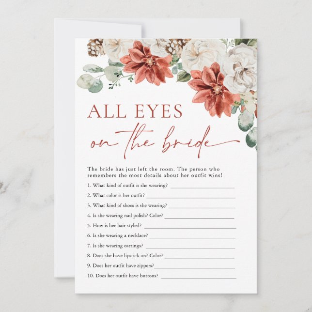 Convites Red Winter All Eyes on the Bride Bridal Game (Frente)