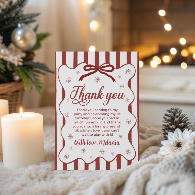 Convites Red Winter First Birthday Thank You Card (Criador carregado)