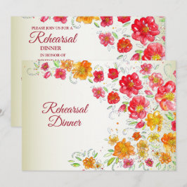 Convites Red Yellow Pink Floral Wedding Rehearsal Dinner