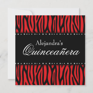 Convites Red Zebra Diamantes Quinceanera Invants