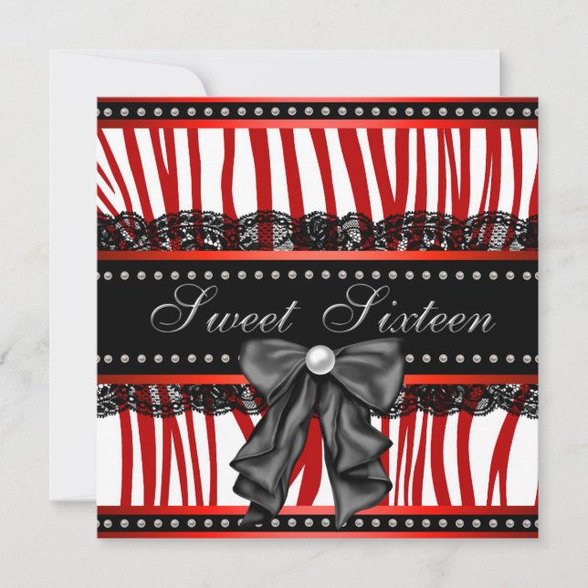 Convites Red Zebra Sweet Sessenta Festas de aniversário (Frente)