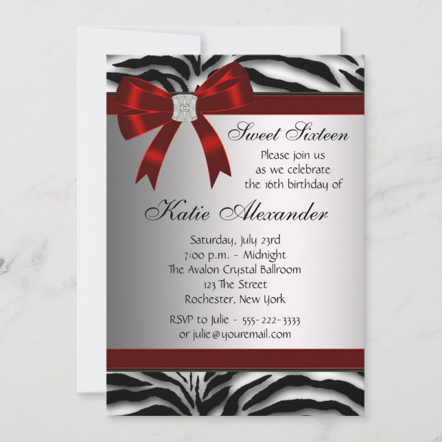 Convites Red Zebra Sweet Sessenta Festas de aniversário (Frente)