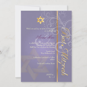 Convites Redemoinho Bat Mitzvah/roxo/ouro
