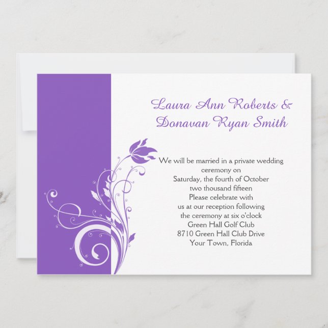 Convites Redemoinho Floral Roxo e Branco Apenas Recepção (Frente)