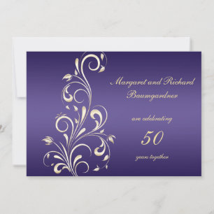 Convites Redemoinho Roxo Dourado 50º Aniversário de Casamen