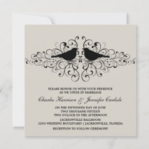 Convites Redemoinhos bege do pássaro do amor que Wedding o