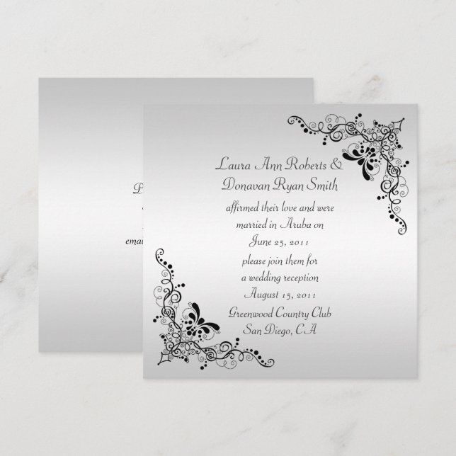 Convites Redemoinhos Pretos em Fundo de Prata Pós Casamento (Frente/Verso)