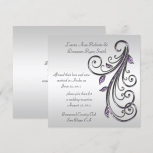 Convites Redemoinhos Roxos e Prateados em Fundo Prateado