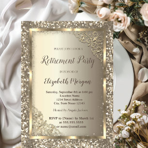 Convites Redução de Frame Floral com Glitter Dourado
