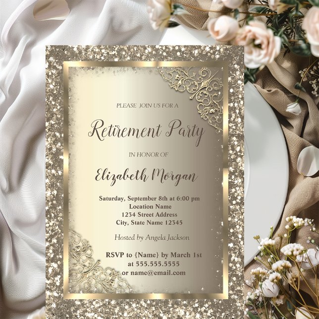 Convites Redução de Frame Floral com Glitter Dourado (Criador carregado)