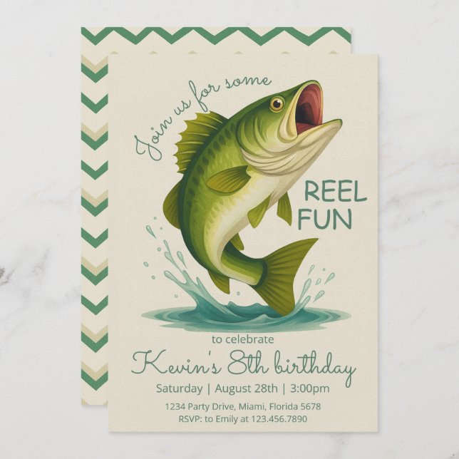 Convites Reel in the Fun Fishing Birthday (Frente/Verso)