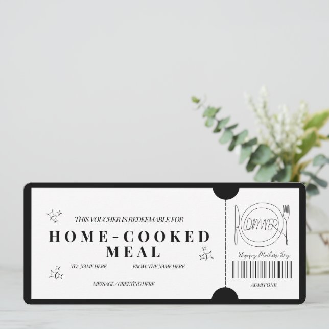 Convites Refeição Caseira Minimalista e Elegante Cupom (Em pé/Frente)