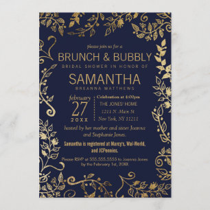 Convites Refeição matinal floral Dourado dos azuis marinhos