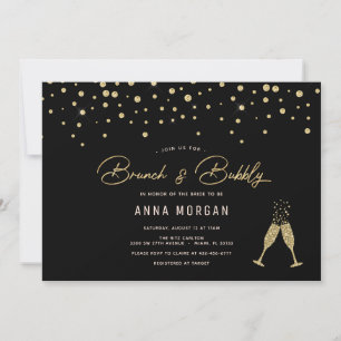 Convites Refeição matinal preta e Dourado & borbulhante