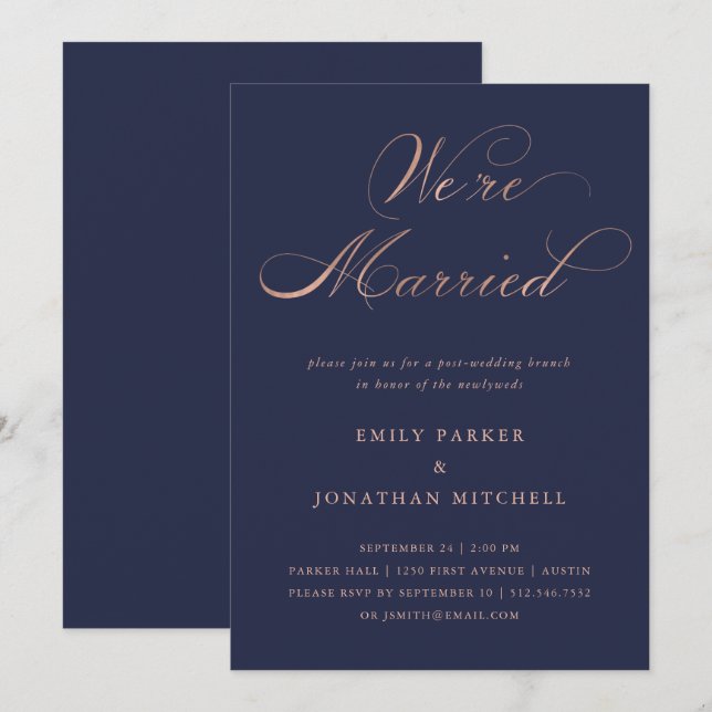 Convites Refinado| Faux Rosa Dourado Poste-Casamento Brunch (Frente/Verso)