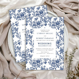 Convites Refined Blue Floral Toile Classic Wedding Invite