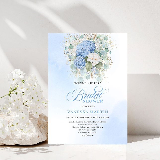 Convites Refined Blue Hydrangeas Bridal Shower Invitation (Refined Blue Hydrangeas Bridal Shower Invitation)
