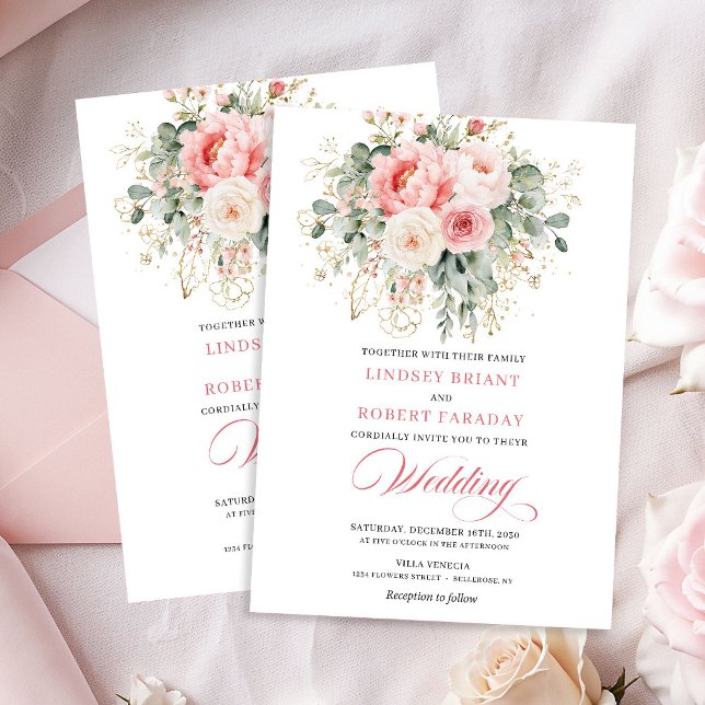 Convites Refined Blush Floral Gold Wedding Invitation (Refined Blush Floral Gold Wedding Invitation)
