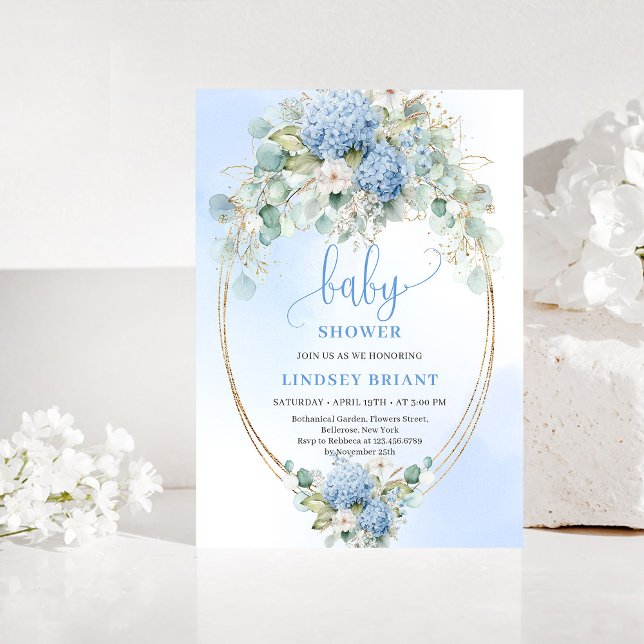 Convites Refined Bohemian Blue Hydrangea Baby Shower Invite (Refined Bohemian Blue Hydrangea Baby Shower Invitation)