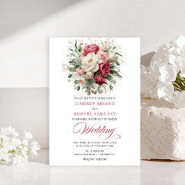 Convites Refined Bohemian Red White Floral Greenery Invite