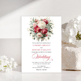 Convites Refined Bohemian Ruby Red White Gold Invitation