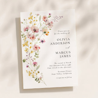 Convites Refined Boho Meadow Wildflower Wedding Invitation