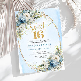 Convites Refined Dusty Blue Greenery Sweet Sixteen Invites