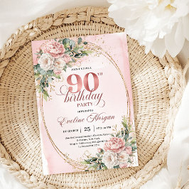 Convites Refined Dusty Pink Gold Greenery 90th Birthday 