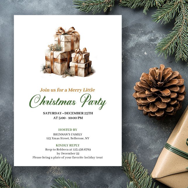 Convites Refined Green And Gold Christmas Gifts Invitation (Refined Green And Gold Christmas Gifts Invitation)