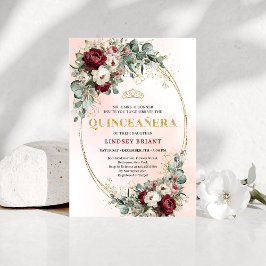 Convites Refined Marsala Floral Gold Quinceañera Invitation